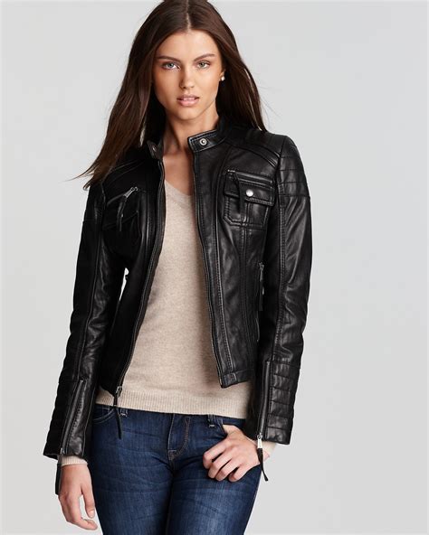 michael michael kors genuine leather moto jacket|Michael Kors petite leather jacket.